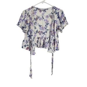 Ivy & Main Tie Front Top M Womens Coquette Floral White Cottage Core Casual